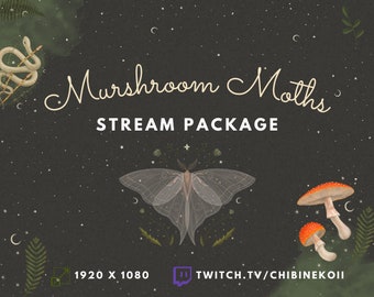 Mushroom Moths Twitch Stream Overlay Package | Animated | Stream Bundle | Green | Witchy | Moss | Cottage core