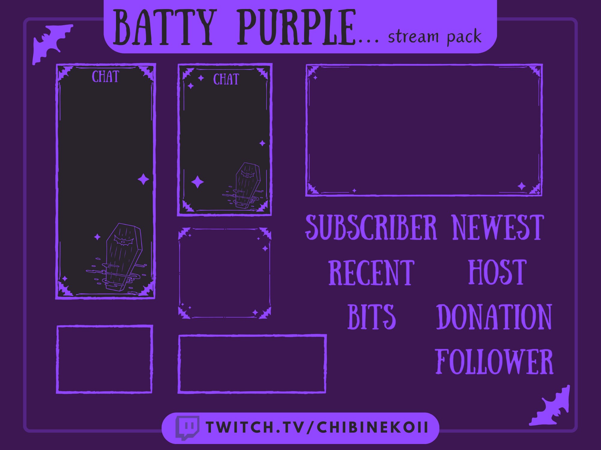 Batty Purple Twitch Stream Overlay Package | Animated | Stream Bundle ...