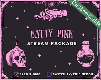 Batty Pink Twitch Stream Overlay Package | Animated | Stream Bundle | Bats | Spooky Halloween | Customizable