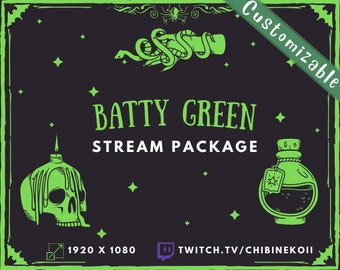 Batty Green Twitch Stream Overlay Package | Animated | Stream Bundle | Bats | Spooky Halloween | Customizable