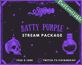 Batty Purple Twitch Stream Overlay Package | Animated | Stream Bundle | Bats | Spooky Halloween | Customizable