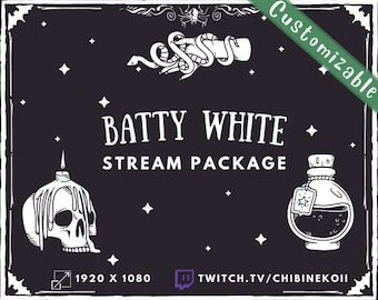 Batty White Twitch Stream Overlay Package | Animated | Stream Bundle | Bats | Spooky Halloween | Customizable
