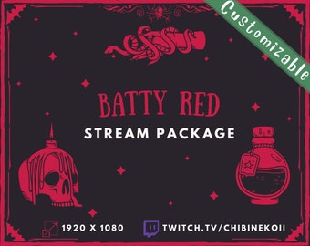 Batty Red Twitch Stream Overlay Package | Animated | Stream Bundle | Bats | Spooky Halloween | Customizable