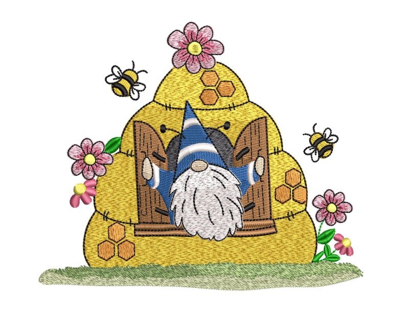Gnome and bee hive house embroidery design  etsy
