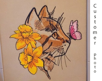 Cat with butterfly Machine Embroidery