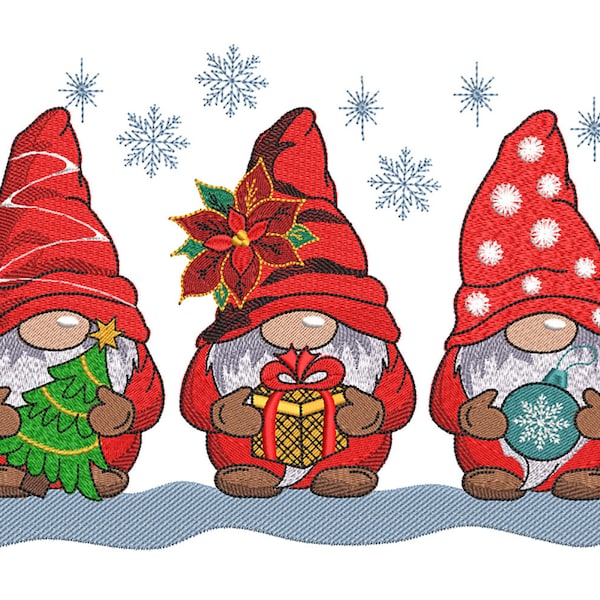 Three Christmas Gnomes Embroidery File
