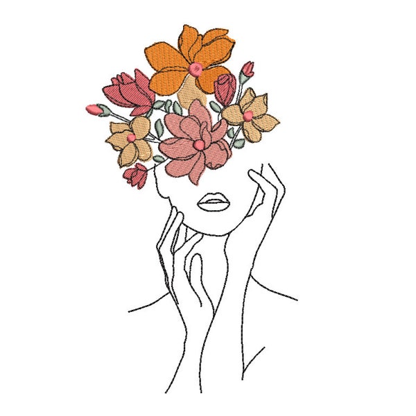 Visage de femme avec des fleurs Broderie Design