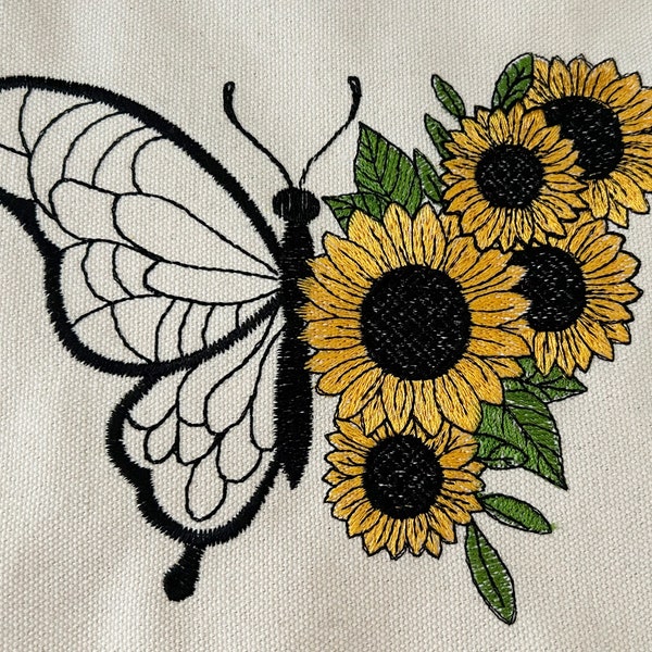 Butterfly with Sunflower Machine Embroidery Design