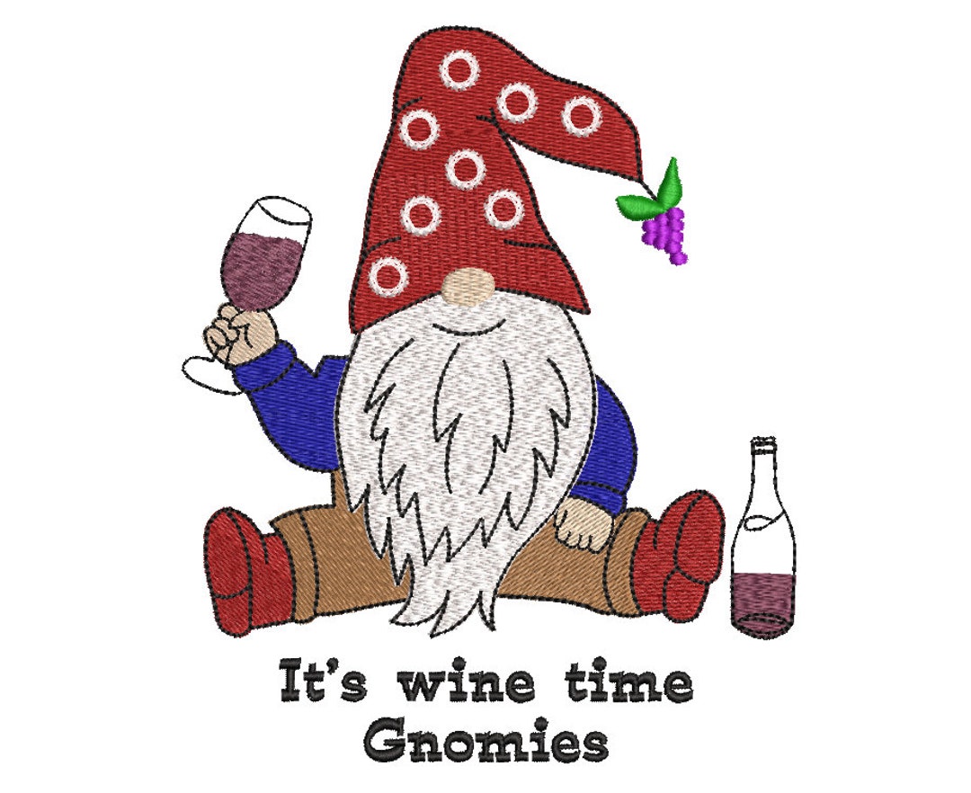 Wine Gnome Embroidery Design Etsy