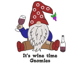 Wine Gnome Embroidery Design