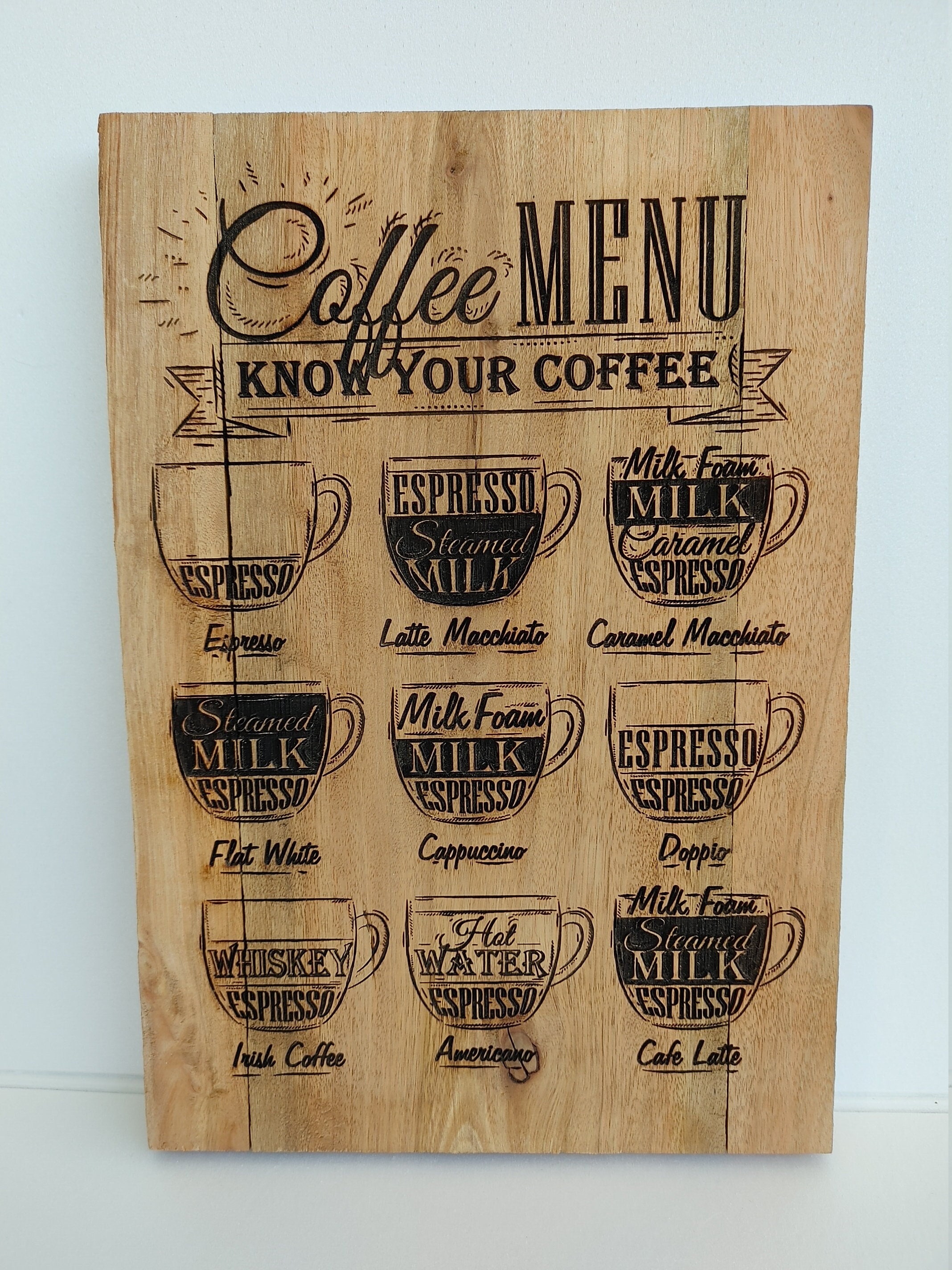 Coffee/espresso Menu Wood Sign Laser Engraved Wall Art Shelf Etsy