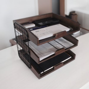 Wooden Inbox Tray Desk Organizer, 3-tier Letter Trays, Stacking File ...