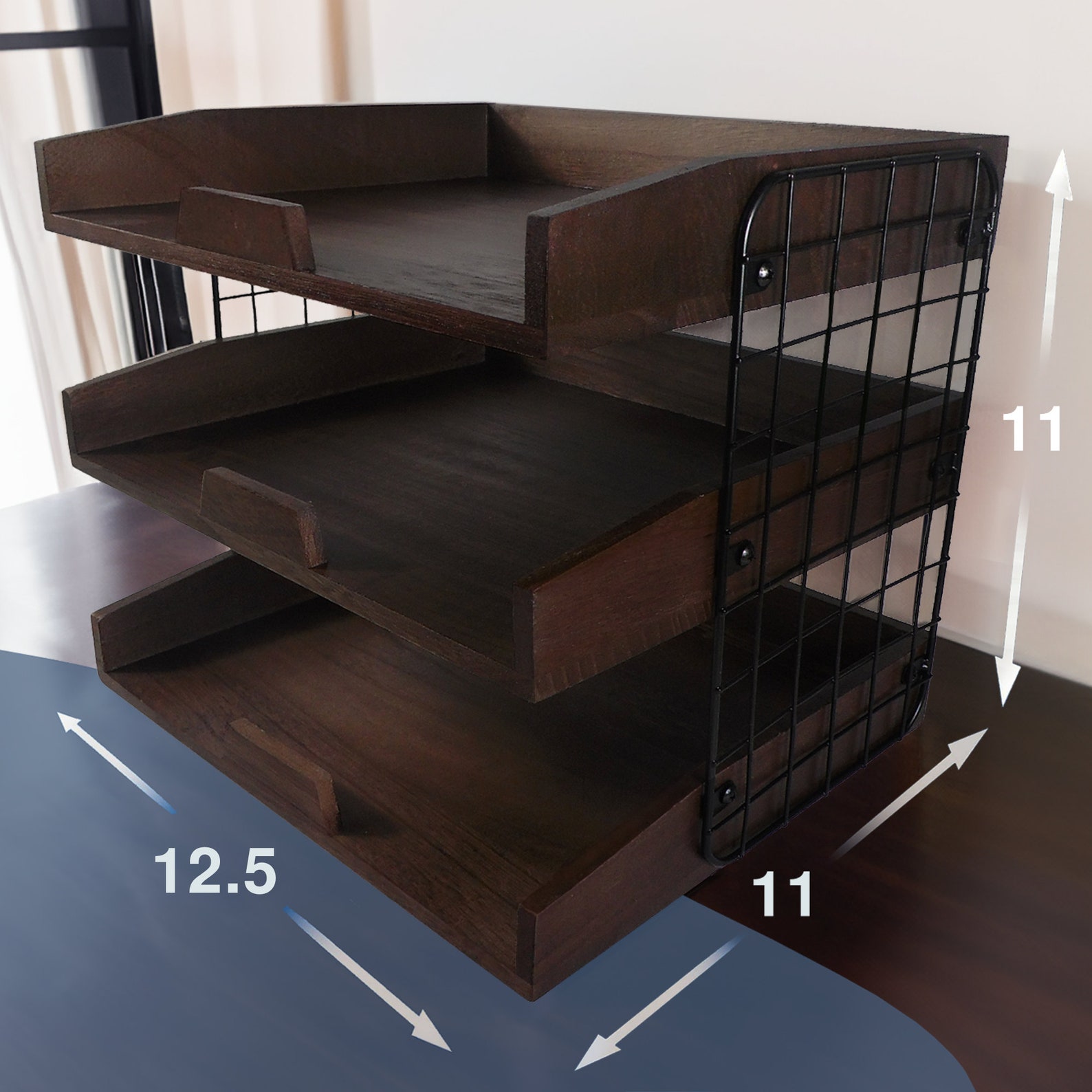 Wooden Inbox Tray Desk Organizer, 3-tier Letter Trays, Stacking File ...