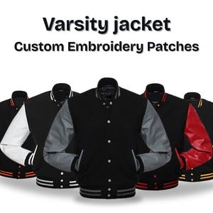 Chaqueta unisex personalizada Letterman, chaqueta bomber, chaqueta universitaria personalizada, mangas de cuero genuino y cuerpo de lana, cuello alto y puños acanalados.