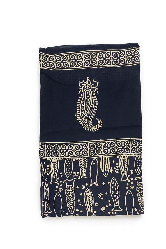 Hand Block Print Cotton Sarong: Jaipur Scarf, Beach Cover-Up