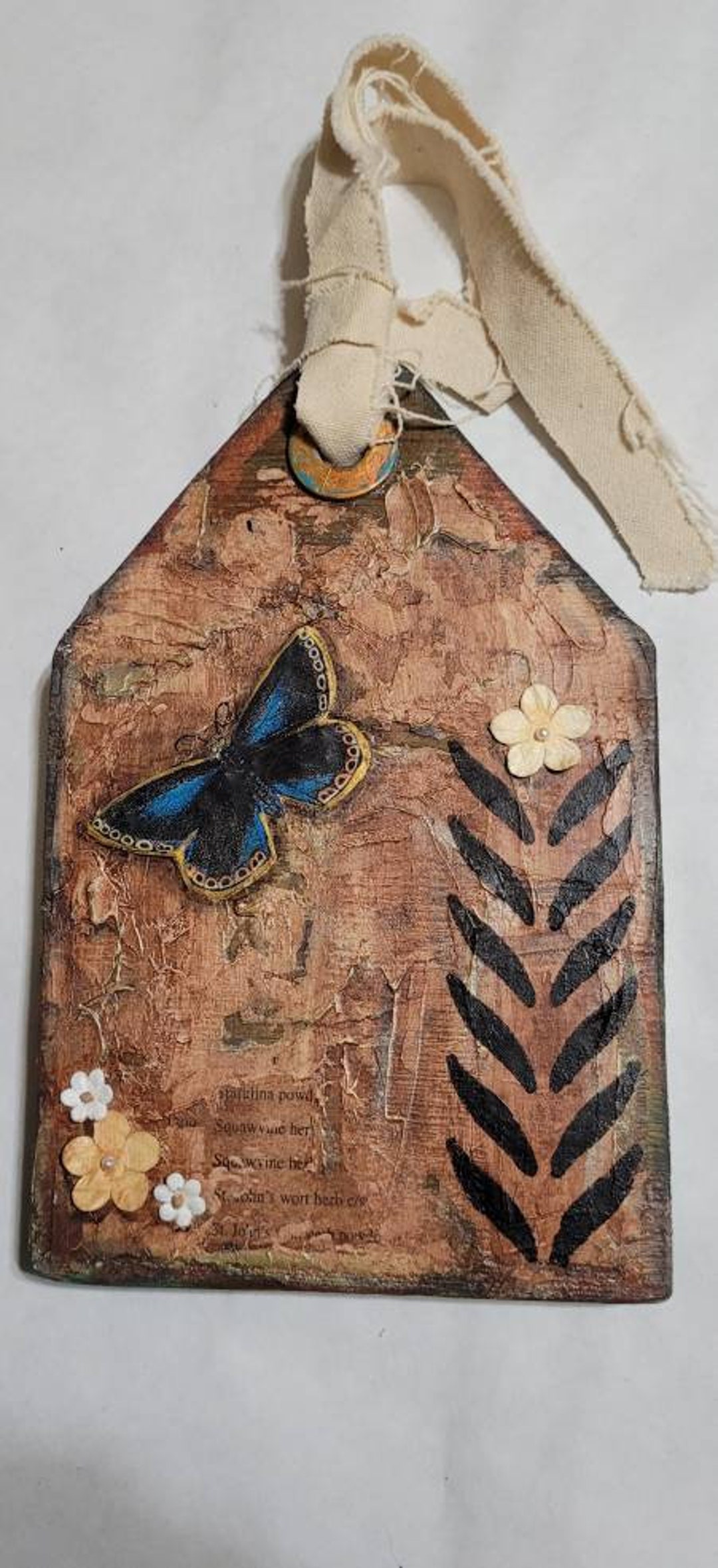 Mixed Media Wooden Tag Junk Journal Style Butterfly - Etsy