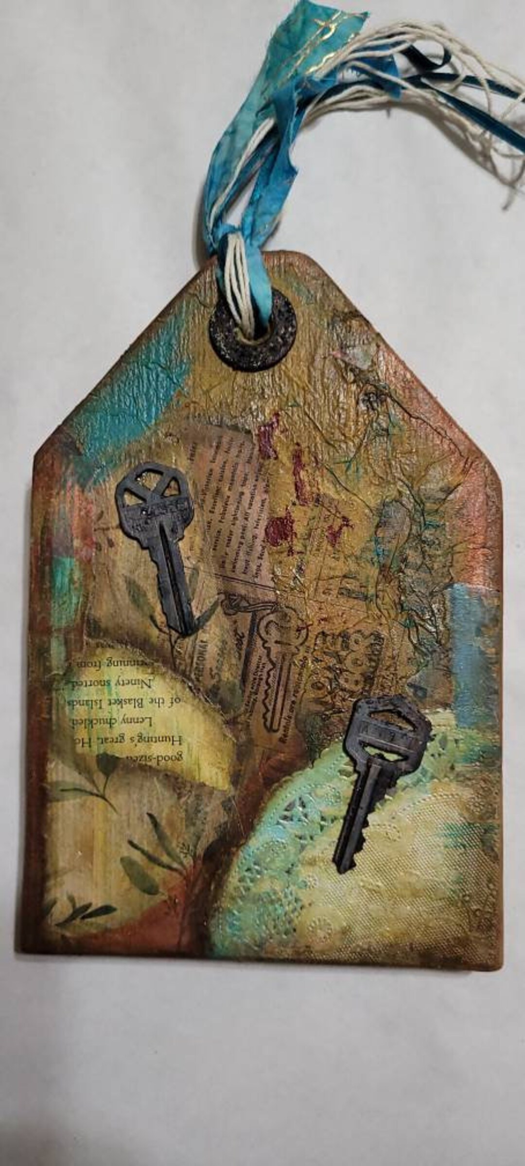 Mixed Media Wooden Tag Junk Journal Style Keys - Etsy
