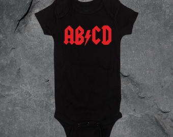 ABCD AC/DC Inspired Classic Rock and Roll Baby Onesie Bodysuit Baby Shower Gift