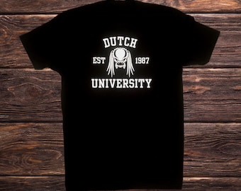 Universidad Holandesa Arnold Schwarzenegger Predator Inspirado Película de Terror Ciencia Ficción Alien University Festival Fiesta Rave Camisa del Día del Padre