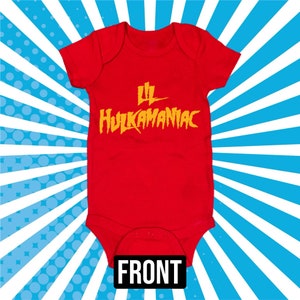 Lil Hulkamaniac Wrestling Hogan Wrestling Baby Bodysuit Baby Shower Gift Red