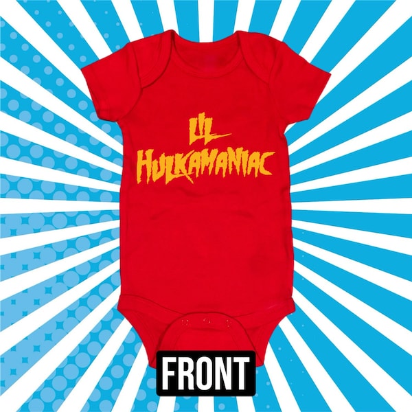 Lil Hulkamaniac Wrestling Hulk Hogan Inspired Wrestling Baby Onesie Bodysuit Baby Shower Gift Red