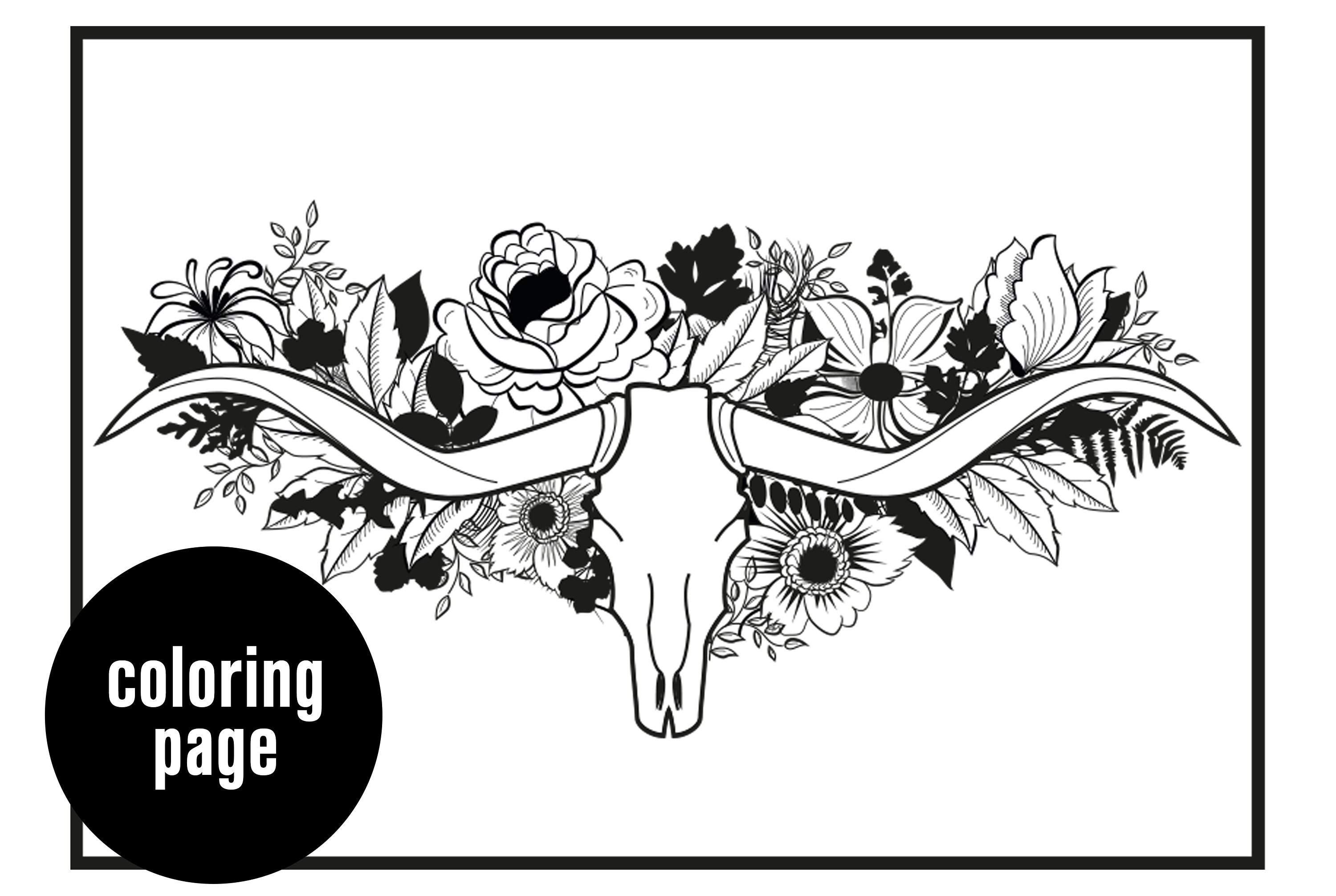 Coloring Page Flower Skull Printable A3 A4 | Etsy