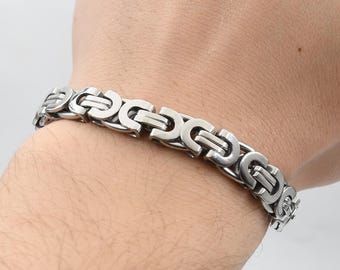 Stainless Steel Bracelet, 8mm Flat Byzantine Chain Viking Bracelet, Bracelet For Men, Men's Chain Bracelet