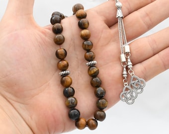 Real Tiger eye Gemstone Rosary, Tiger eye Tesbih, Islamic Prayer 33 Beads, 10mm Rosary, Tasbih, Tasbih 33, Gift for Muslim