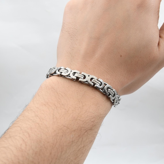 Stainless Steel Bracelet, 8mm Flat Byzantine Chain Viking Bracelet