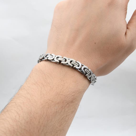 Stainless Steel Bracelet, 8mm Flat Byzantine Chain Viking Bracelet