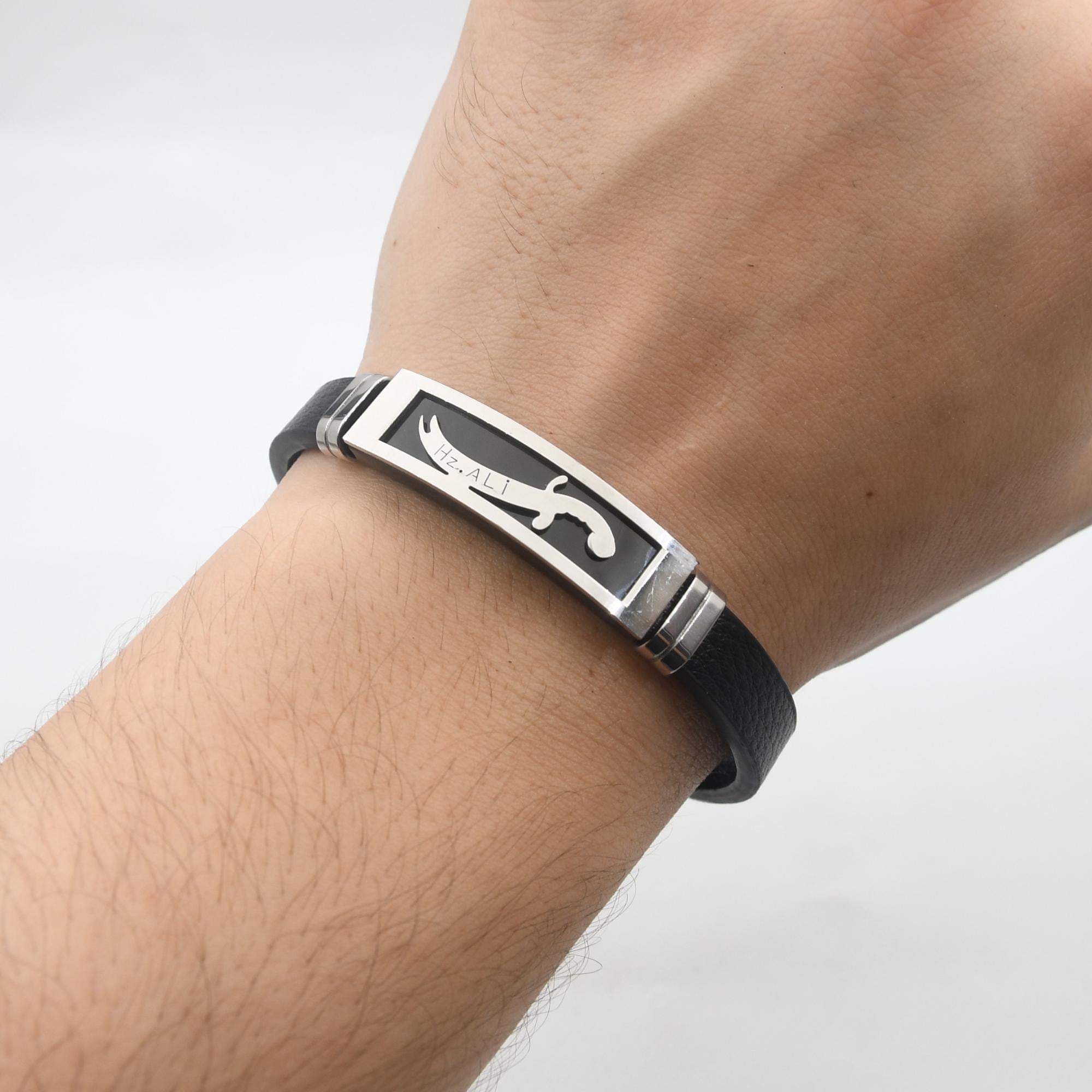 Zulfiqar Sword Stainless Steel and Leather Bracelet, Bracelet for