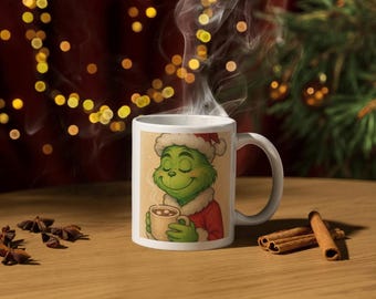 Cute Grinch Christmas Digital Art Print | Holiday Wall Decor | Cozy Christmas Illustration
