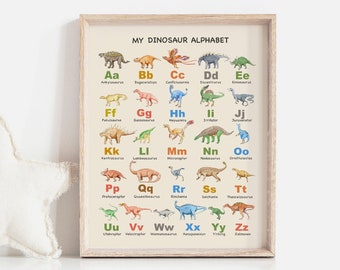 Dinosaur Print, Dinosaur Wall Art, Dinosaur Decor, Boys Room Print, Dinosaur Alphabet Print, Alphabet Poster, Dinosaur Prints, Kids ABC Art