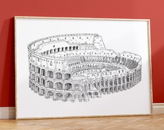 Impressão da arquitetura do Coliseu de Roma, pôster de viagem italiano (download digital)