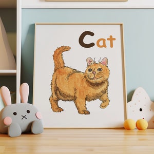 Anfangskatzenposter für Kinderzimmer, Anfangsbuchstabe, Tierwandkunst, Hausschule zum Ausdrucken, Vorschulausdrucke, Hausschuldekor, Kinderweltkarte