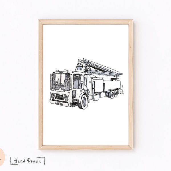 Carteles de ilustración de construcción de camión de bomba de hormigón para decoración de arte de pared de habitación de niños, sublimación de Tractor de construcción en blanco y negro Png