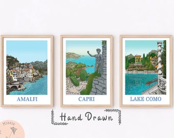 Italian Coast Art Prints Set: Amalfi & Positano Illustration (Digital Download)