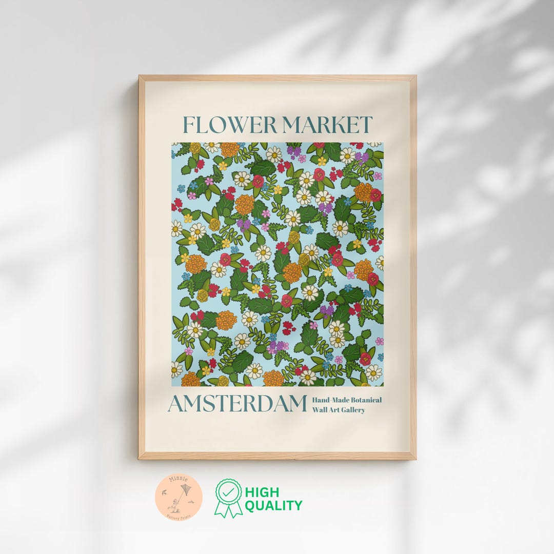 Flower Market Printable | Hand Drawn Botanical Poster | Trendy Wall Art ...
