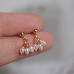 14K gold filled freshwater tiny pearl wire wrapped stud earring. Minimalist clip on earrings. Bridal earrings. Bridesmaid gift.