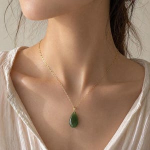 Green Jade Teardrop Necklace 18K solid Gold | Jade Pendant Necklace | Elegant Jade Jewelry | Natural Jade Necklace | Gift for Her