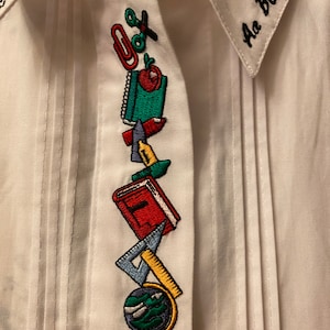Crisp white blouse gift for a teacher.....alphabet and books