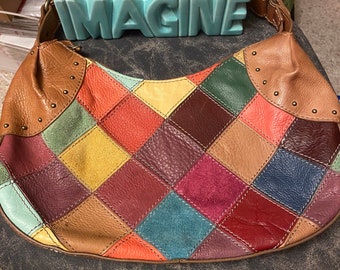 multi coloured leather patchwork bags