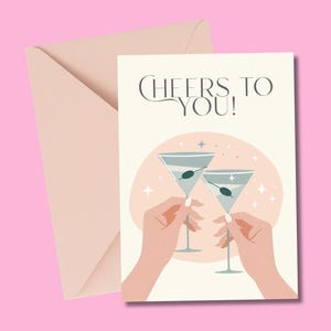 Biglietto d'auguri per brindisi al Martini, biglietto digitale scaricabile, biglietto stampabile, biglietto di celebrazione minimalista, biglietto da cocktail moderno ed elegante