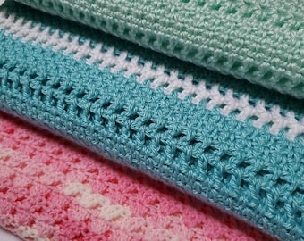 Handmade Crochet Baby Blanket | Crochet Baby Blanket Stripes | Baby Pink, Soft Green, Safe Breathable Baby Afghan | Newborn Baby shower gift