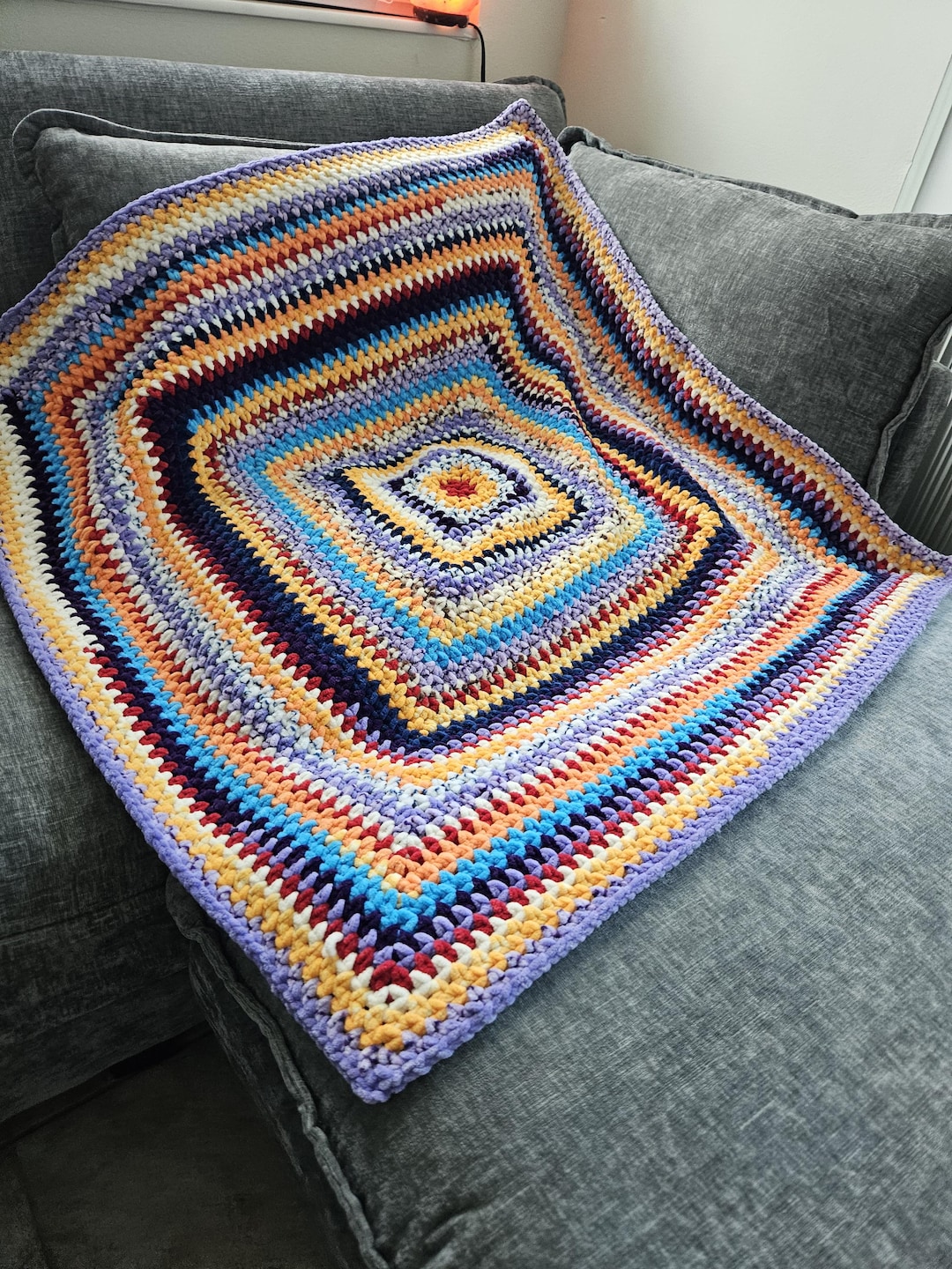 Handmade Crochet Soft Scrap Blanket, Crochet Throw, Breathable