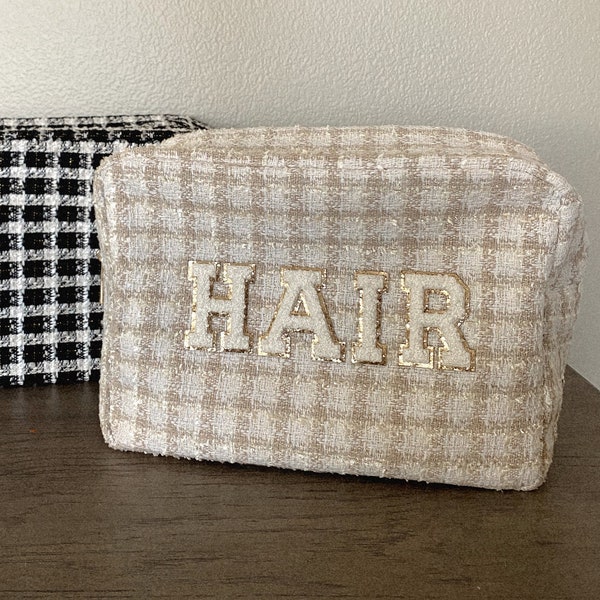 Toiletry Bag | Personalized Toiletry Bag | Cosmetic Bag for Travel | Tweed Cosmetic Bag |Custom Bag for Bride | Packing Cubes Custom Patches