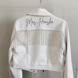 Veste en cuir pour mariée | Veste mariée | Veste Mme | veste femme | Cadeau Mme | Cadeau de mariage | Cadeau mariée | Veste à franges en strass |