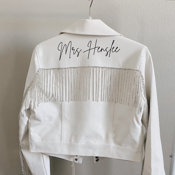 Bride Leather Jacket | Bride jacket | Mrs Jacket | wifey jacket | Mrs gift | Wedding Gift | Bride gift | Rhinestone Fringe Jacket |
