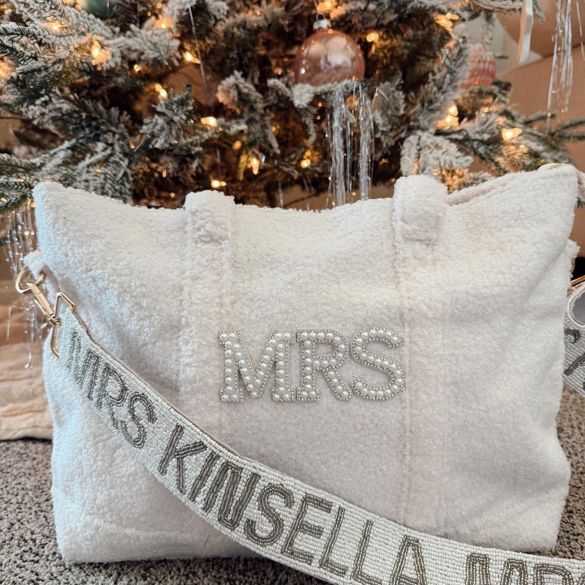 Custom Bride Tote Bag | Personalized Sherpa Bride Tote Bag With Future Last Name | Bridal Travel Tote Bag for Honeymoon - Etsy