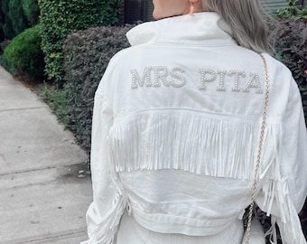 White Fringe Bride Denim Jacket